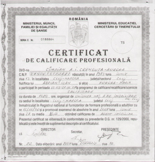 Certificat de atestare profesionala Cluj Napoca