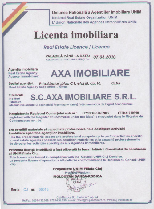 Licenta imobiliara Axa Imobiliare Cluj Napoca